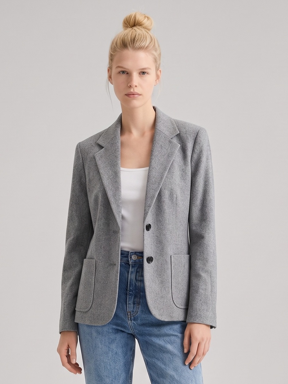Vintage Dark Academia Preppy Old Money Wool Blend Gray Tailored Blazer Jacket. S